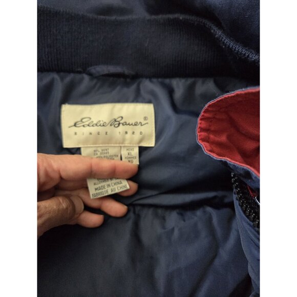 Eddie Bauer Goose Down Mens XL Ridgeline Puffer Jacket Red Hooded Parka - Picture 8 of 14